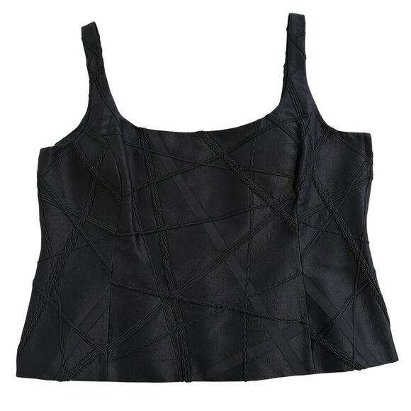 NWOT Linda Allard Ellen Tracy Silk Applique Sleeveless Black Top 18 - Picture 2 of 8